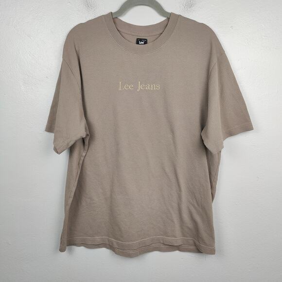Vintage Y2K Lee Jeans Thermal Knit T-Shirt Mens XL Tan Taupe Waffle Embroidered - Picture 1 of 8